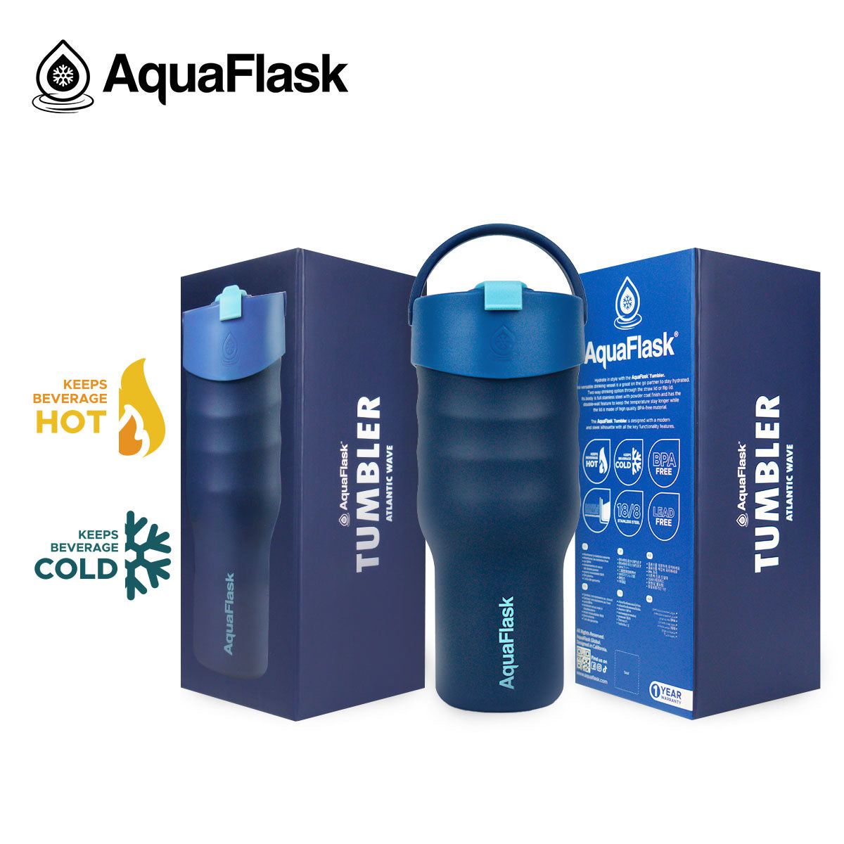 Aqua Flask Tumbler – Vacuum Insulated Stainless Steel Travel Cup 887ml (30 oz) 
