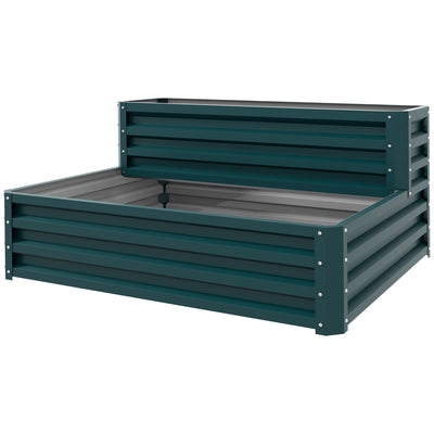 Outsunny 2-Tier Galvanized Raised Garden Bed: 47"x40"x23" Steel Planter Box for Veggies, Flowers & Herbs in Green 