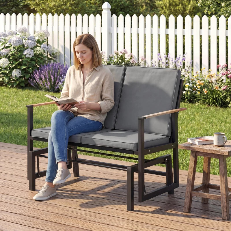 Outdoor Glider Bench for 2 Person, Patio Glider Loveseat with Thick Cushions for Garden Balcony Porch, Dark Grey