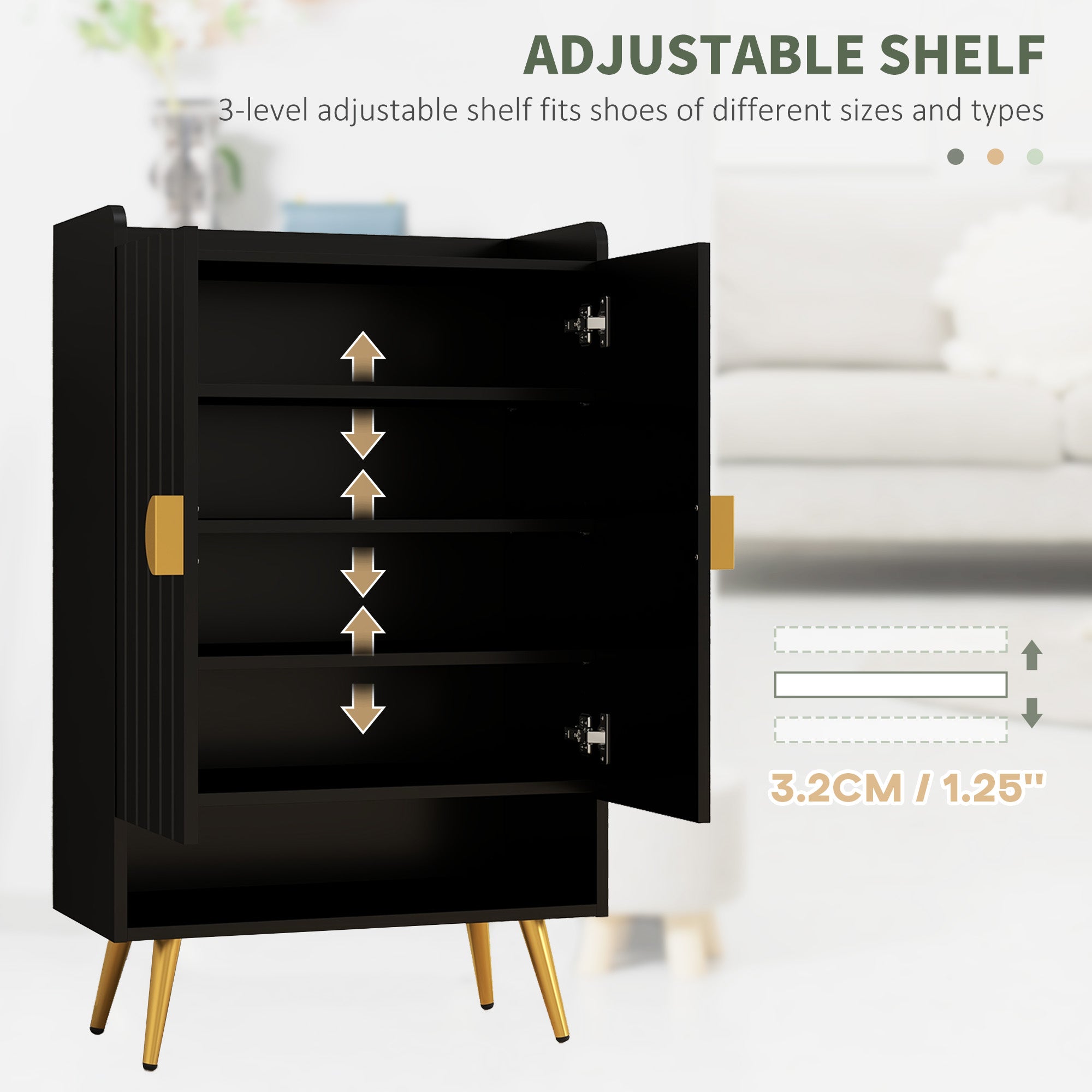 HOMCOM Entryway Narrow Shoe Storage Cabinet with Adjustable Shelves Open Shelf for 15 Pairs Black 