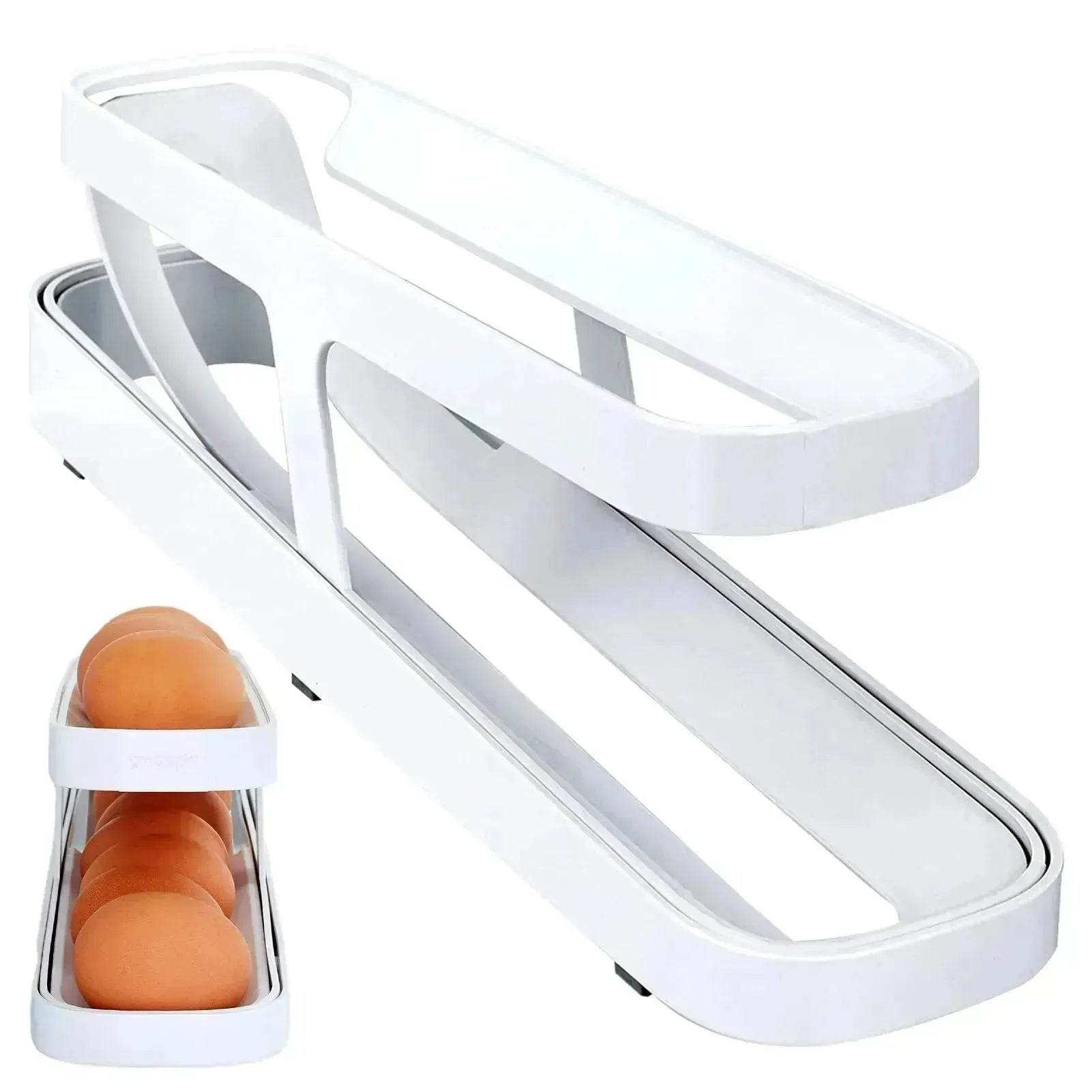 Automatic Scrolling Egg Rack Holder Storage Box Egg Basket Container Organizer Rolldown Refrigerator Egg Dispenser For Kitchen Gadgets 