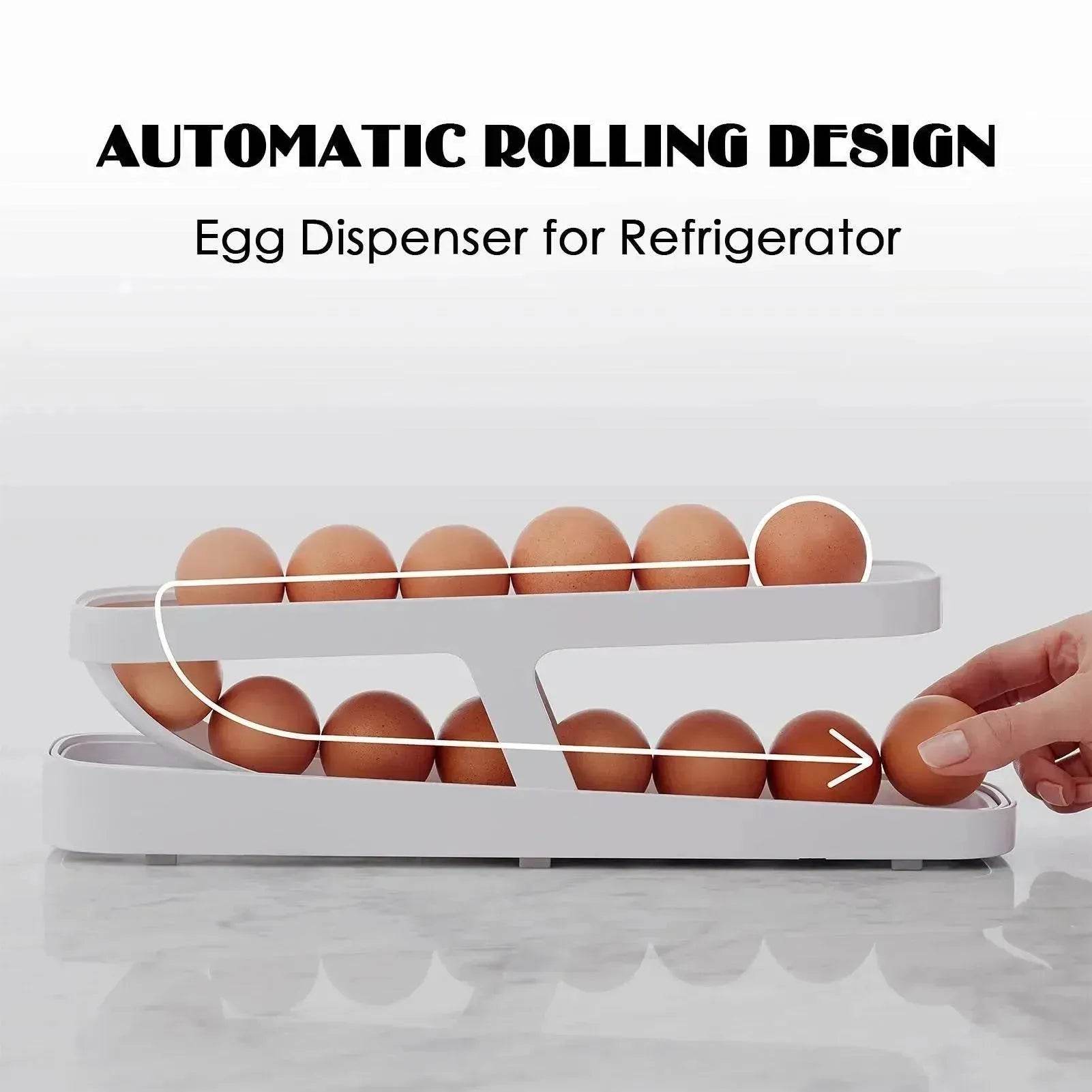Automatic Scrolling Egg Rack Holder Storage Box Egg Basket Container Organizer Rolldown Refrigerator Egg Dispenser For Kitchen Gadgets 