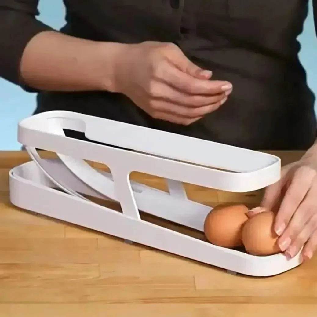 Automatic Scrolling Egg Rack Holder Storage Box Egg Basket Container Organizer Rolldown Refrigerator Egg Dispenser For Kitchen Gadgets 