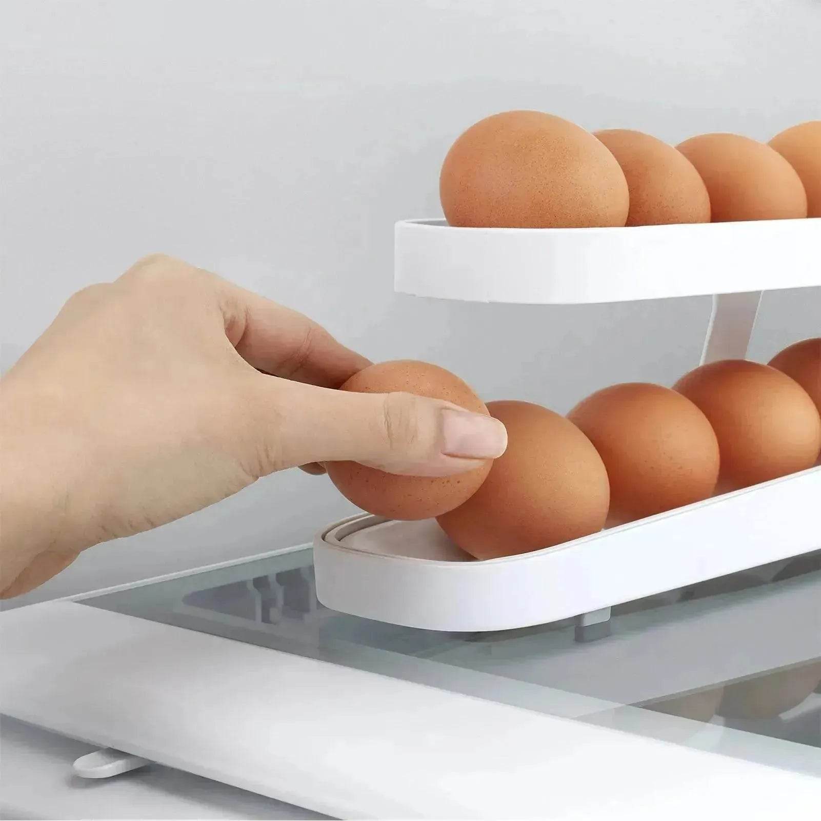 Automatic Scrolling Egg Rack Holder Storage Box Egg Basket Container Organizer Rolldown Refrigerator Egg Dispenser For Kitchen Gadgets 