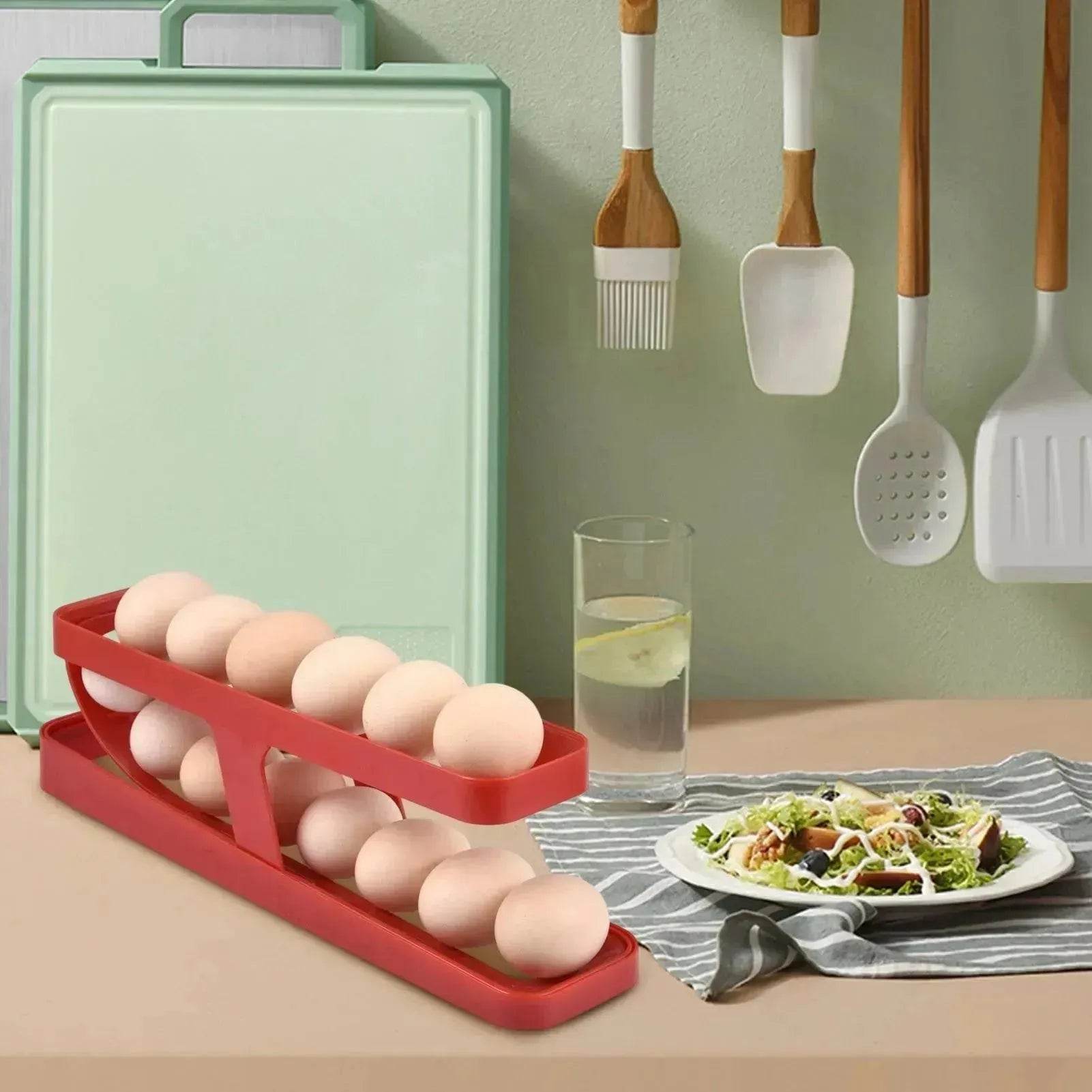 Automatic Scrolling Egg Rack Holder Storage Box Egg Basket Container Organizer Rolldown Refrigerator Egg Dispenser For Kitchen Gadgets 