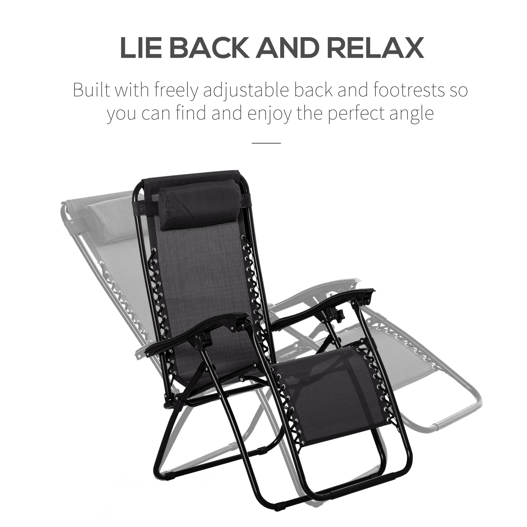 Outsunny Zero Gravity Serenity: 3pcs Patio Chaise Lounge Chair Set with Side Table, Cup Holder, Black Finish 