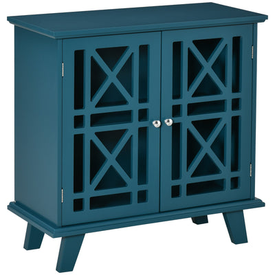 HOMCOM Modern Blue Cabinet: Fretwork Doors, Shelf, Freestanding Sideboard Buffet for Dining, Living Room Decor 