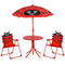 Outsunny Kids Picnic Table and Kids Picnic Chair Set Ladybug Pattern Outdoor Garden Patio Backyard with Removable Sun Umbrella Red