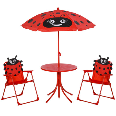 Outsunny Kids Picnic Table and Kids Picnic Chair Set Ladybug Pattern Outdoor Garden Patio Backyard with Removable Sun Umbrella Red 