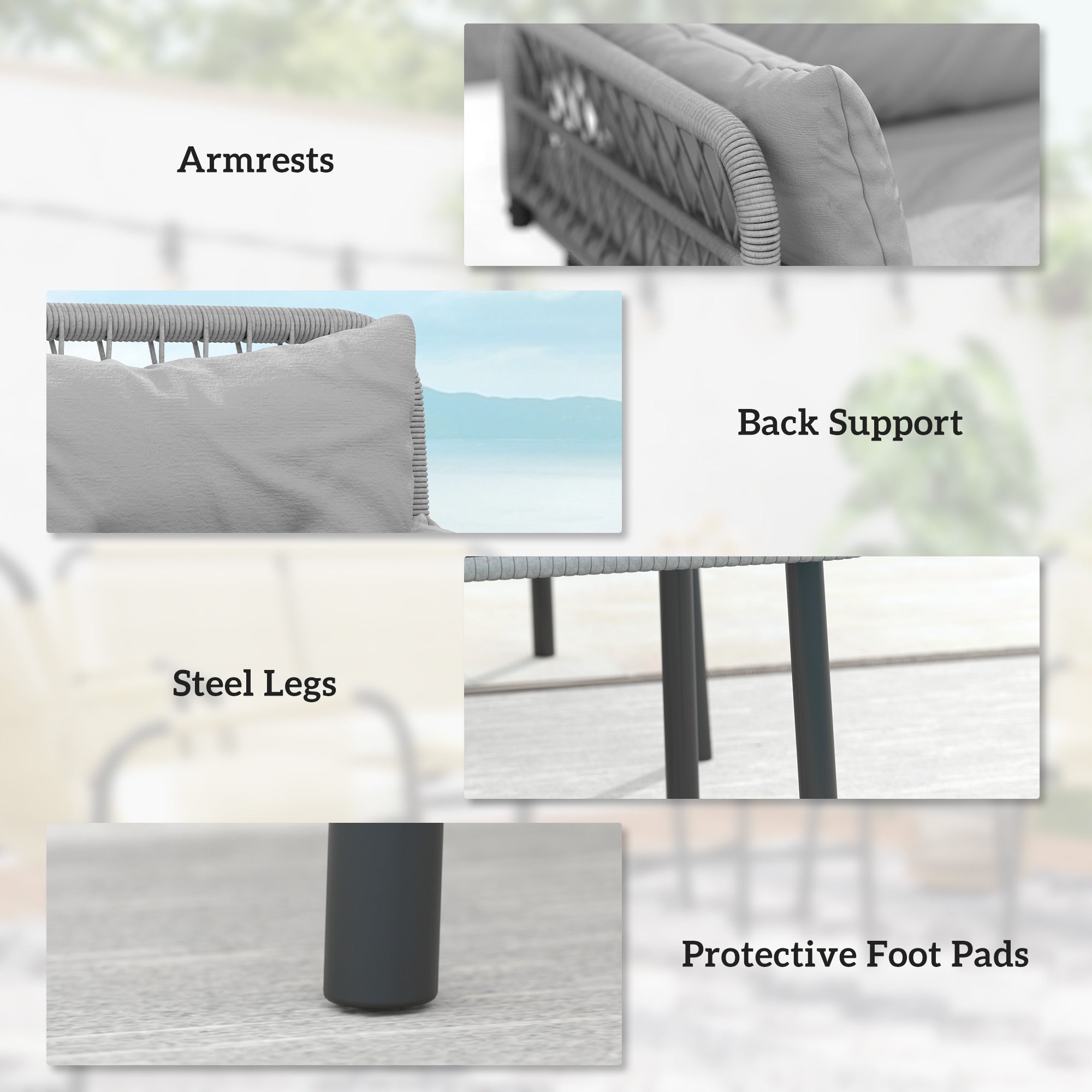 Outsunny 2 Pieces Wicker Patio Furniture Set, Small Patio Seat with Outdoor Loveseat, Glass Top Table and Cushions, Light Grey 