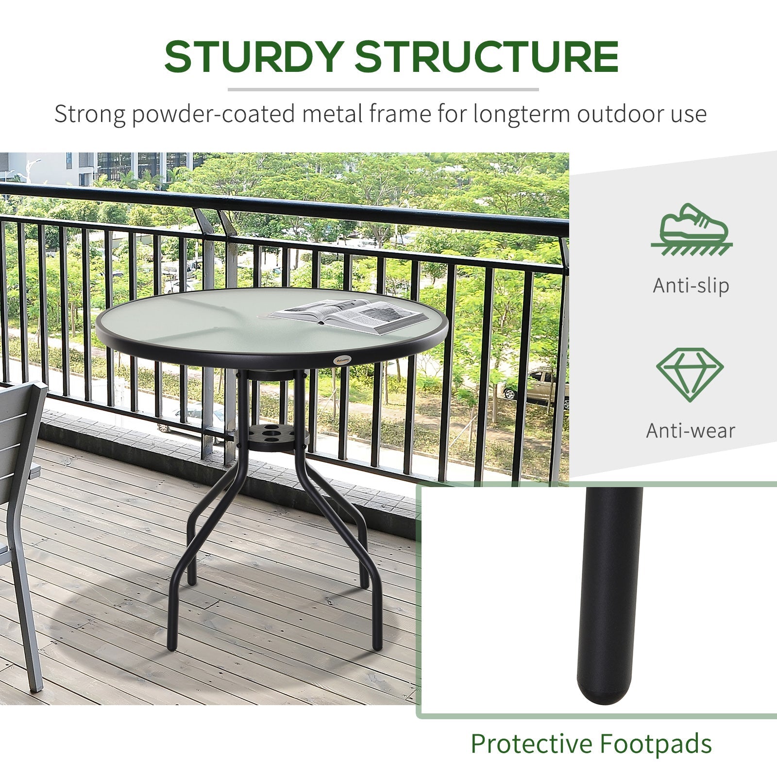 Outsunny Round Bistro Table Outdoor Dining Coffee Tempered Glass Top Patio Garden Furniture 31.5'' Diameter 
