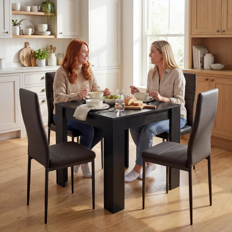 Dining Table Set for 2, Square Kitchen Table and Chairs, Dining Room Table and PU Leather Upholstered Chairs, Black