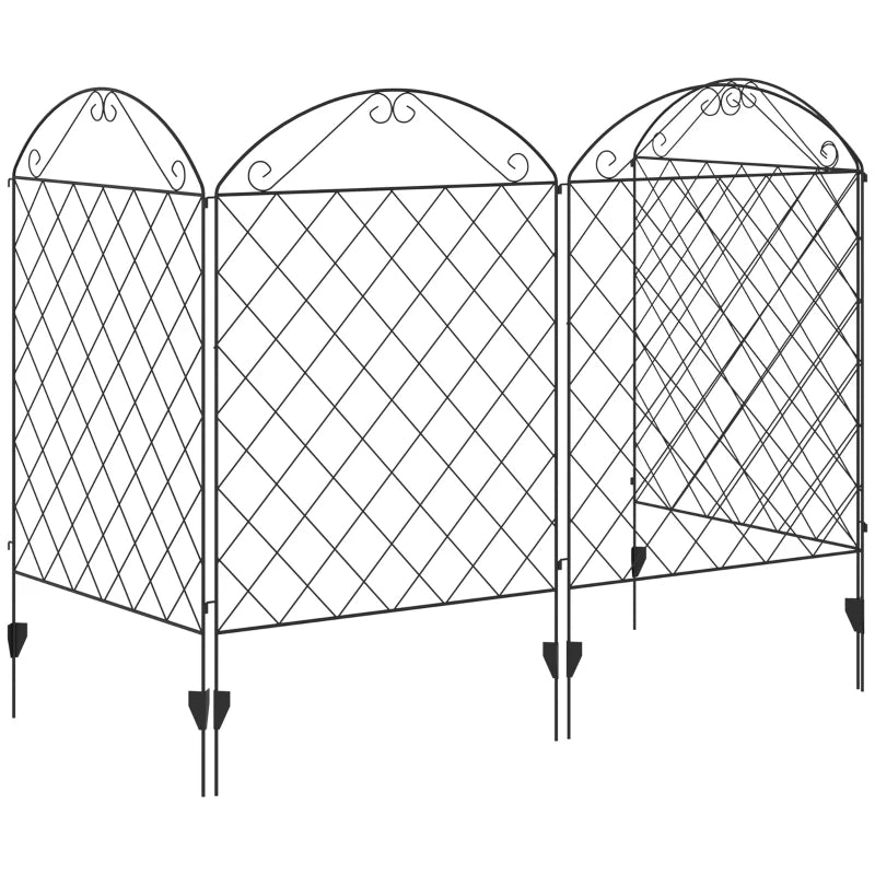 Outdoor Metal Garden Fence Panels, Border Edging for Yard, Patio, 4 Pack, Curved Scrollworks