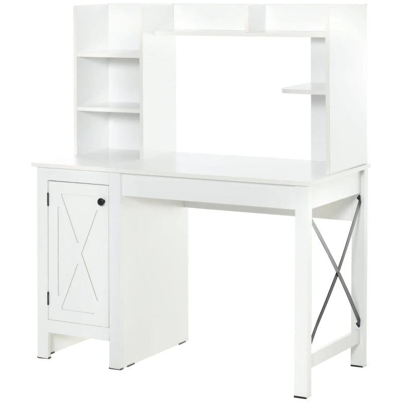 Computer Desk with Storage, 47 Inch Farmhouse Home Office Desk with Open Shelves and 2-Tier Cabinet, White