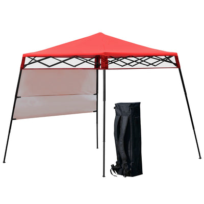 Outsunny 7' x 7' Garden Foldable Pop Up Gazebo Tent with Backpack & Adjustable Legs Outdoor Party Canopy  Red & Black 