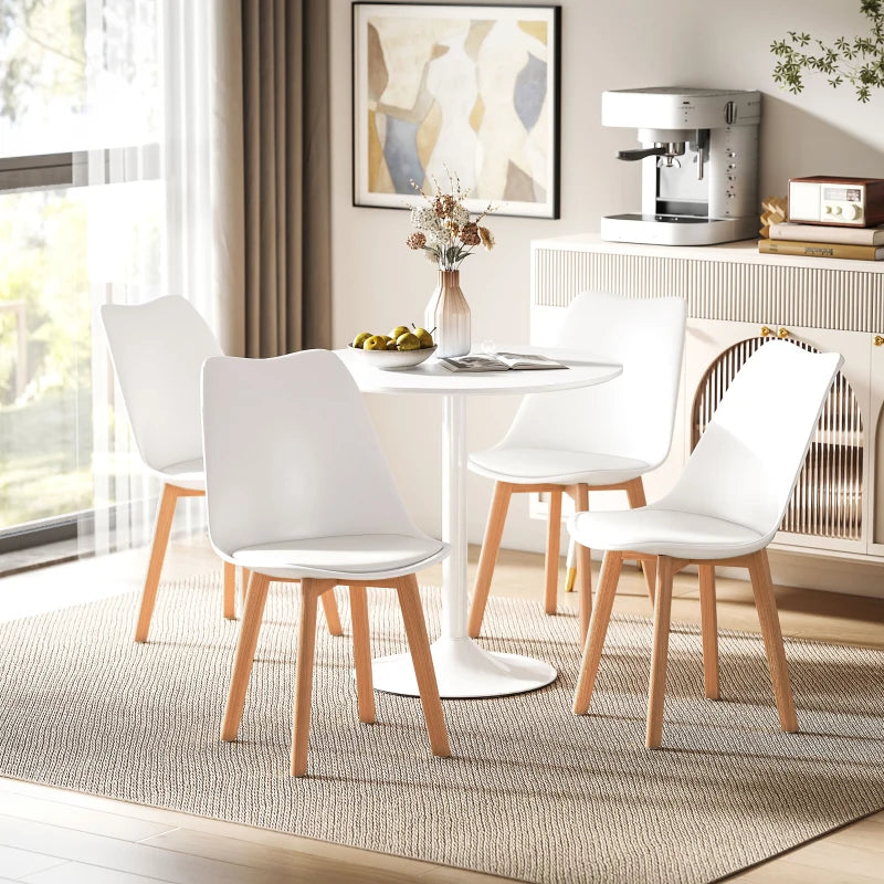 Round Dining Table Set for 4 with Pedestal Base, PU Padded Seats, for Small Space, Apartment, White