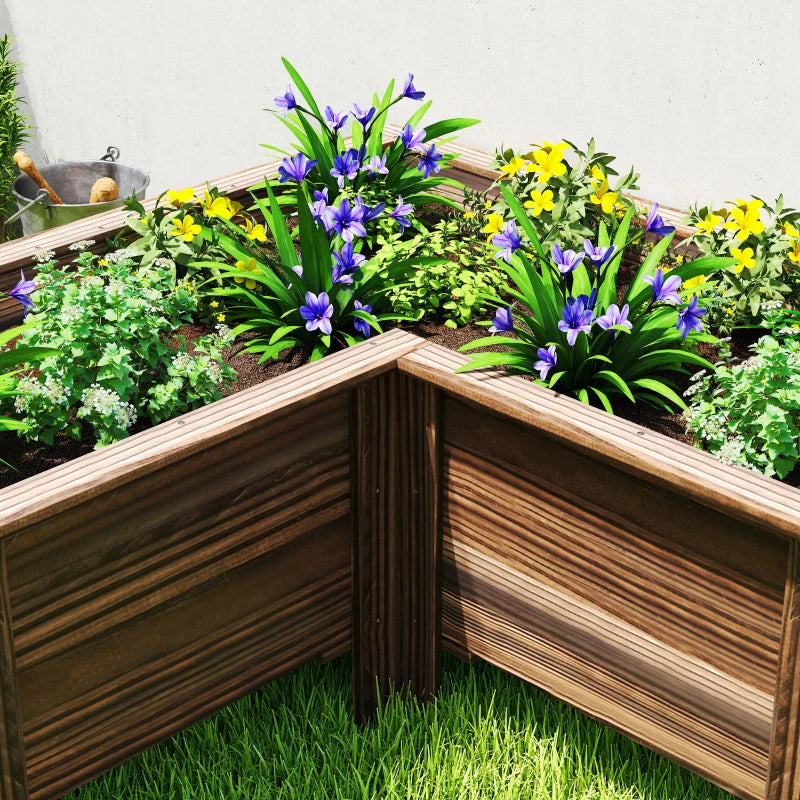 Raised Garden Bed, Wooden Elevated Planter Box Outdoor with Legs, for Vegetables, Flowers, Herbs, L-shaped, Carbonized