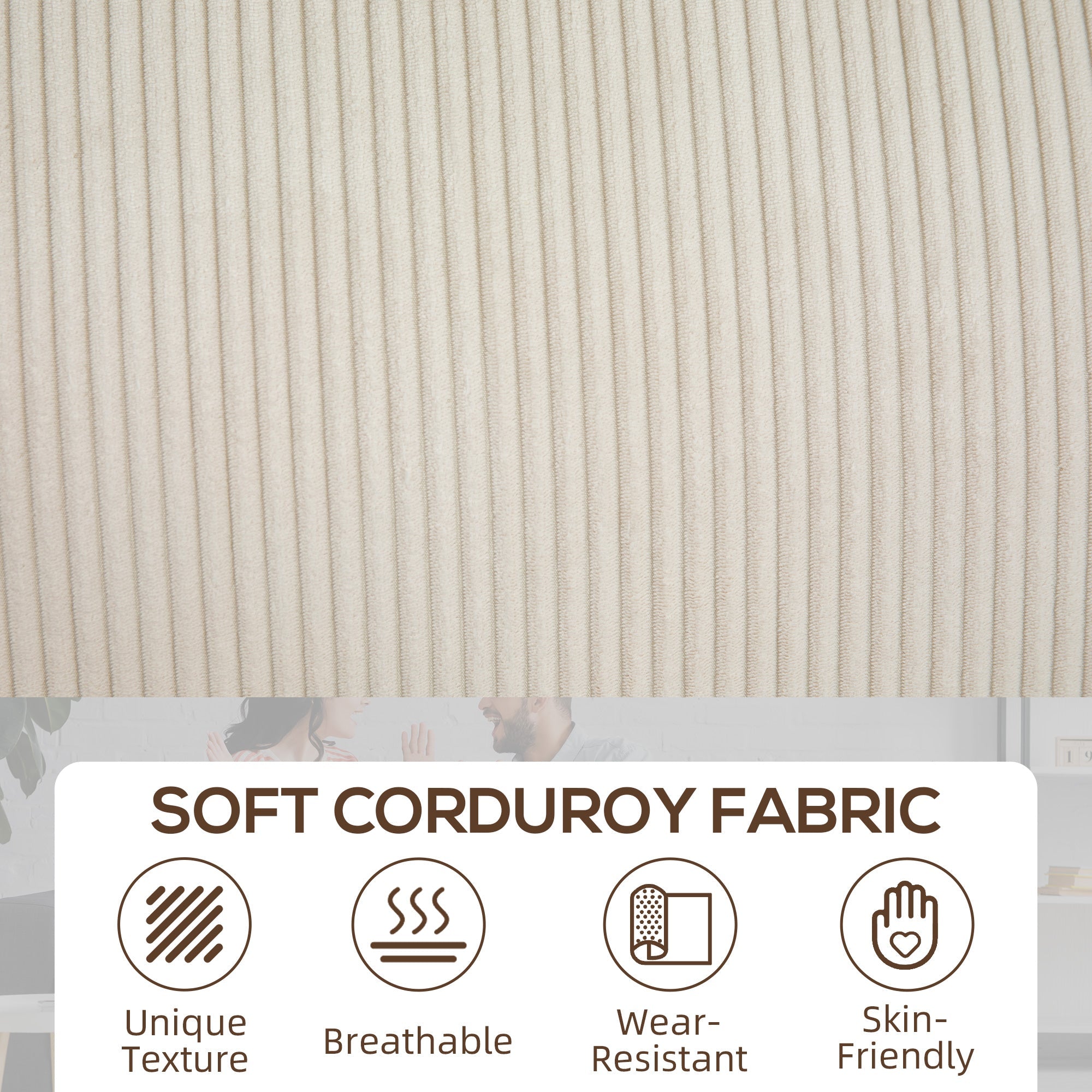 HOMCOM Three Seater Sofa, Fabric 3 Seater Couch with Spring Cushion and Cup Holders for Living Room, Bedroom, Cream White 