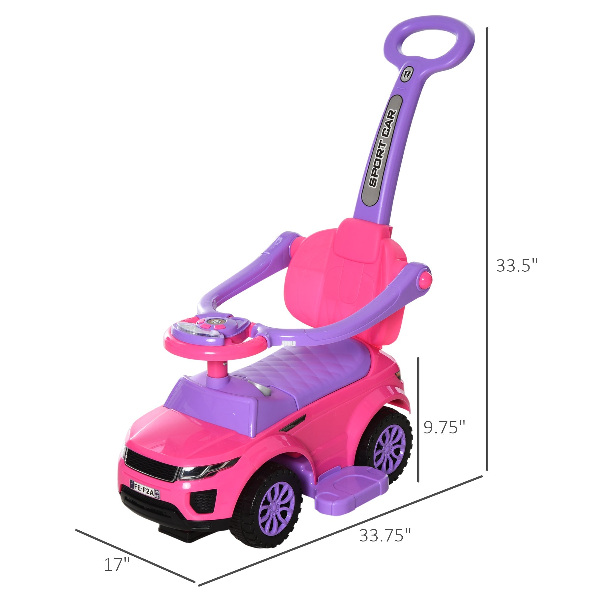 Aosom 3 In 1 Kid Ride on Push Car Stroller Sliding Walking Car with Horn Music Light Function Secure Bar for 1-3 Years Old Pink 