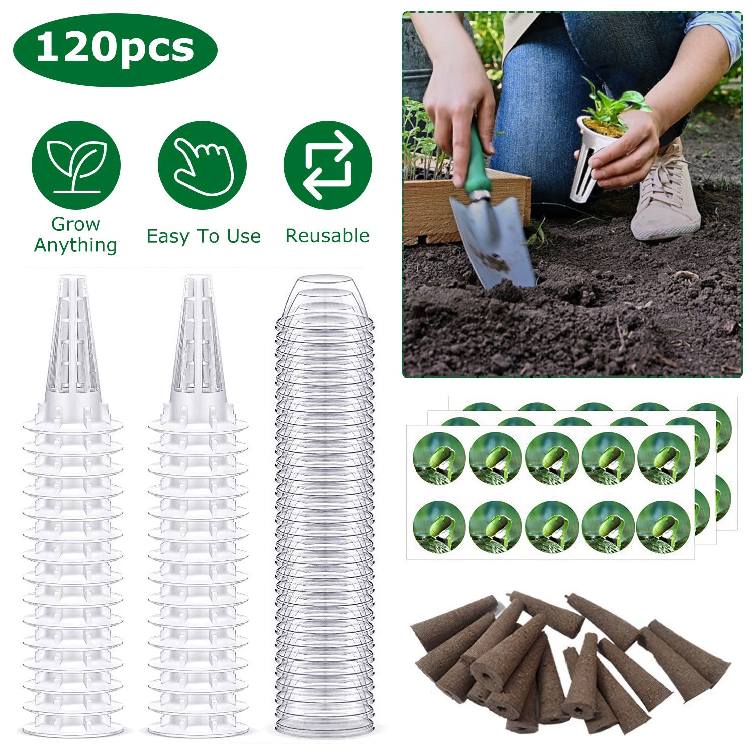 120Pcs Seed Pod Kit Hydroponic Garden Growing Containers Grow Anything Kit with 30Pcs Baskets 30Pcs Lids 30Pcs Sponged 30Pcs Stickers