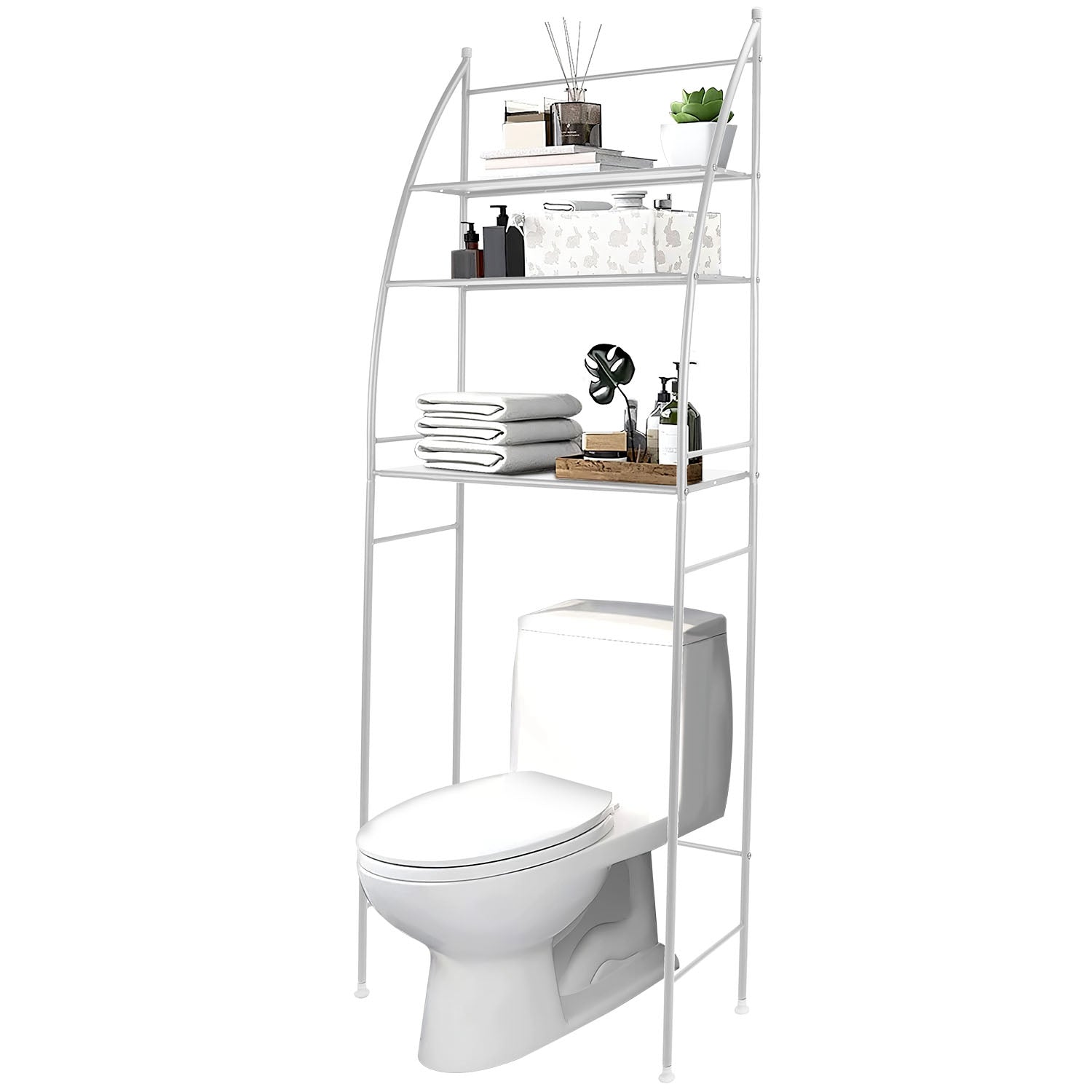 3 Tier 25.59x9.84x66.14in Bathroom Over the Toilet Storage Shelf Free Standing Laundry Room Organizer Space Saver Rack 