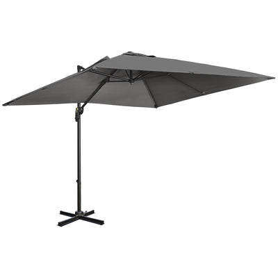 Outsunny 105" x 105" x 98" Cantilever Patio Umbrella with Cross Base, Crank Handle, Tilt, 360° Rotation and Aluminum Frame, Dark Grey 
