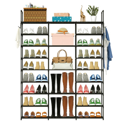 9 Tiers Shoe Rack Metal Shoe Storage Shelf Free Standing Large Shoe Stand 50-55 Pairs Shoe Tower Unit Tall Shoe Organizer with 2 Hooks for Entryway Cl 