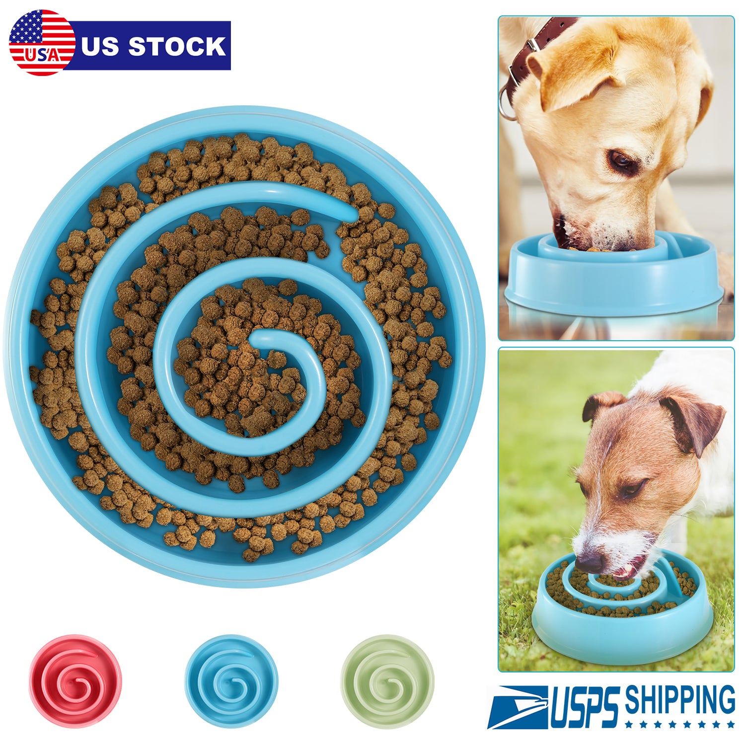 Slow Feeder Healthy Dog Bowl Happy Hunting Fun Puzzle Maze Bowl for Water Food 7.68in in Diameter 10.5oz in Capacity for Small Medium Dogs