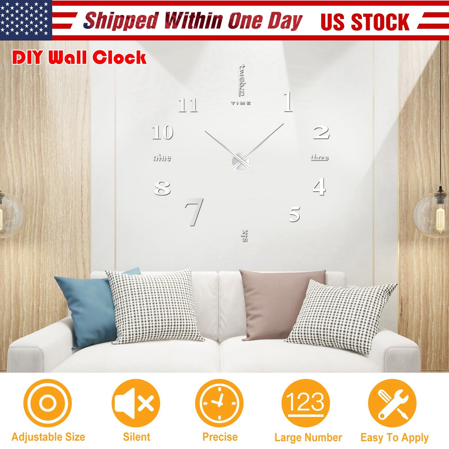 DIY Wall Clock 3D Mirror Surface Sticker Modern Art Wall Clock Home Office Decors Big Number Watch 