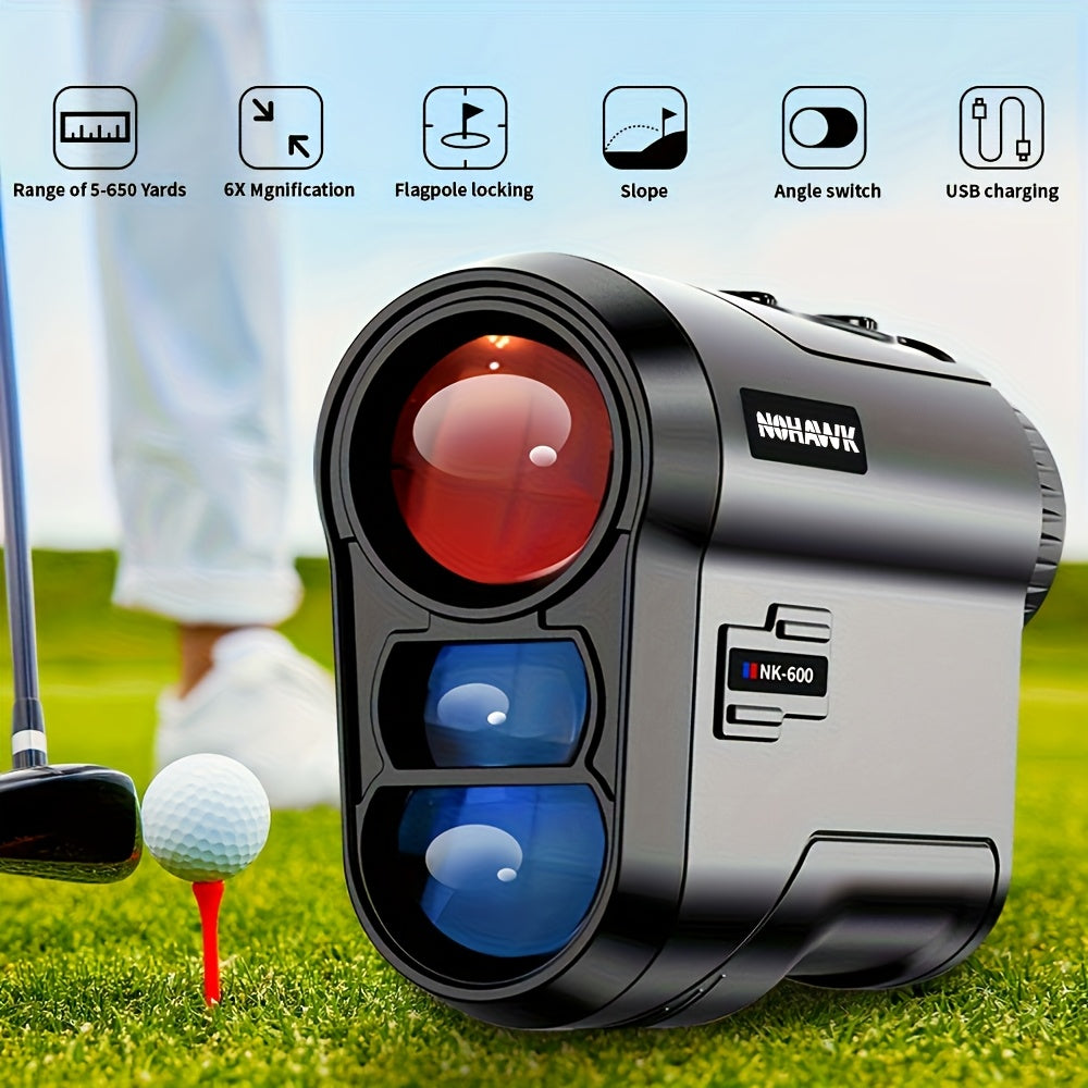 Nohawk 600m/2000ft Golf Range Finder – USB Rechargeable with Angle Switch, Slope Compensation, Flag Locking, 6X Magnification – Durable Black and Red Plastic Case, Modern Golf Accessory 