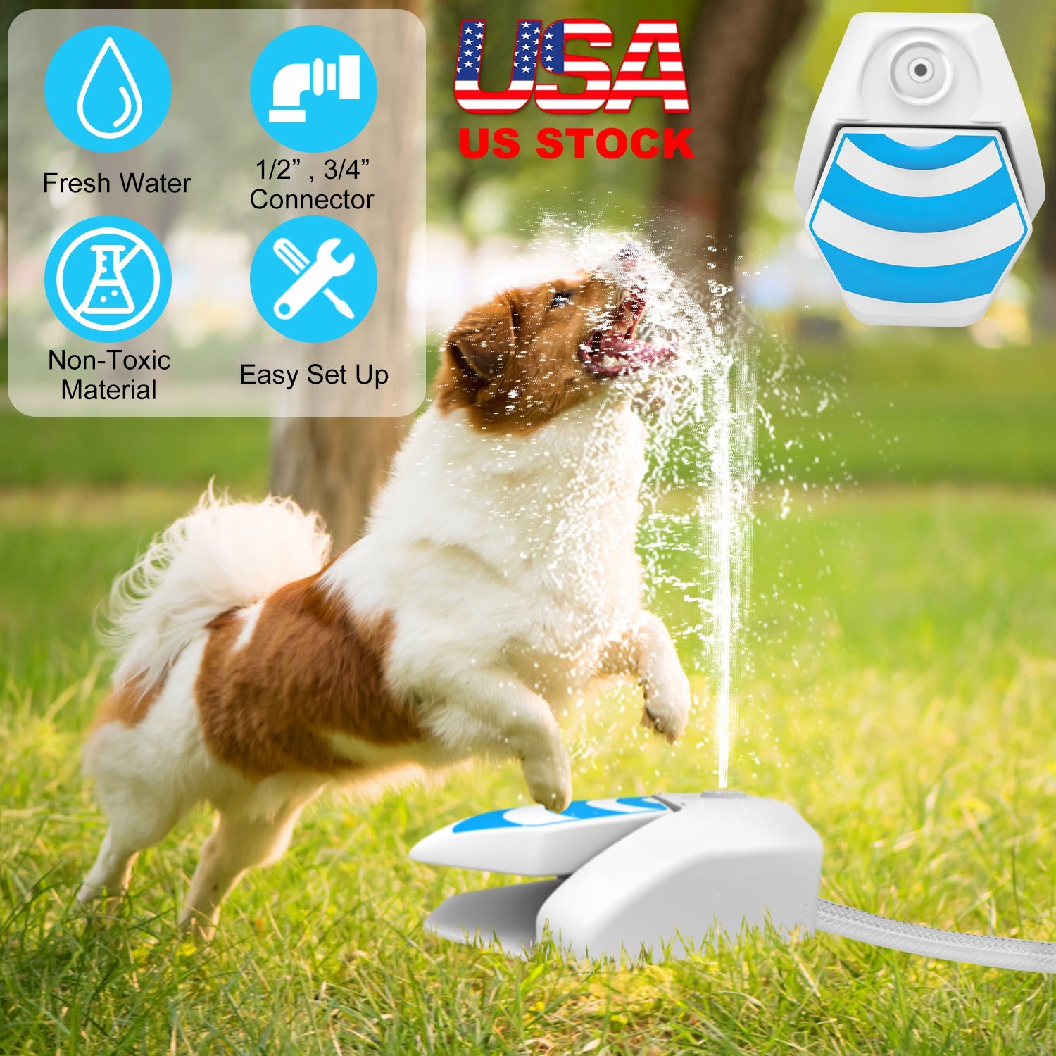 Outdoor Dog Water Fountain Dog Sprinkler Dog Paw Drinking Step-on Fountain Dog Toy for Drinking 2 Spray Modes 66in Water Hose