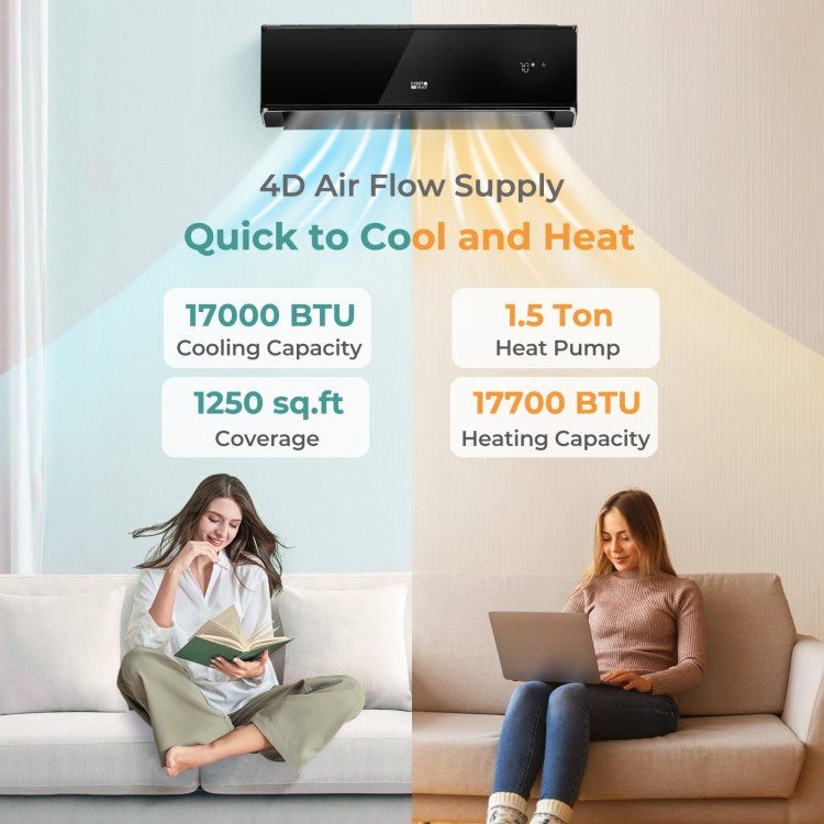 Energy Star Certified 18000 BTU 21 SEER2 208-230V Mini Split Air Conditioner and Heater Black Wifi Enabled