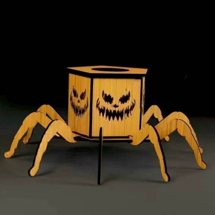 Cross-border New Ghost Halloween Spider Mini Lantern Candlestick Decorations Interesting Ornaments Wooden Craftwork 