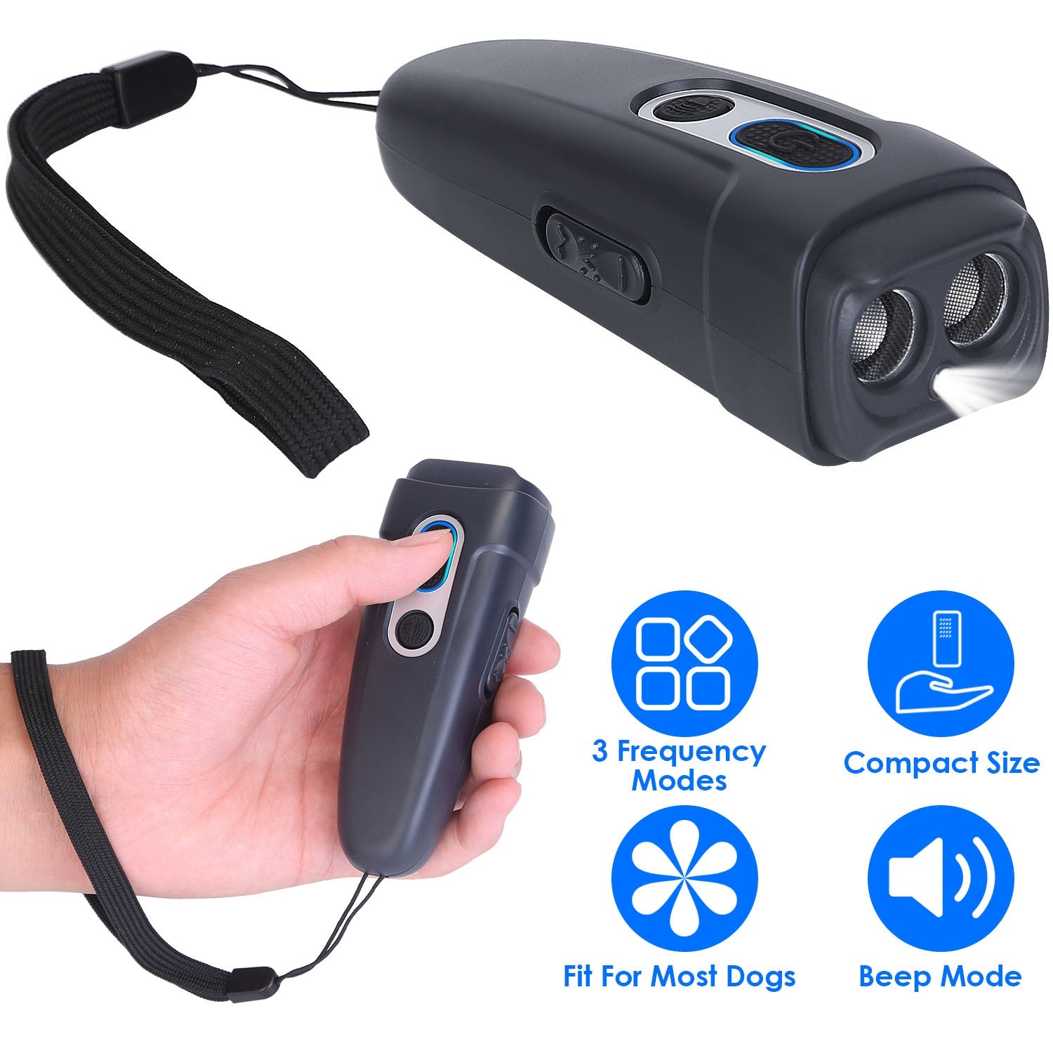 Ultrasonic Anti Barking Device Rechargeable Handheld Dog Barking Deterrent with 4 Modes LED Flashlight Dog Repeller 