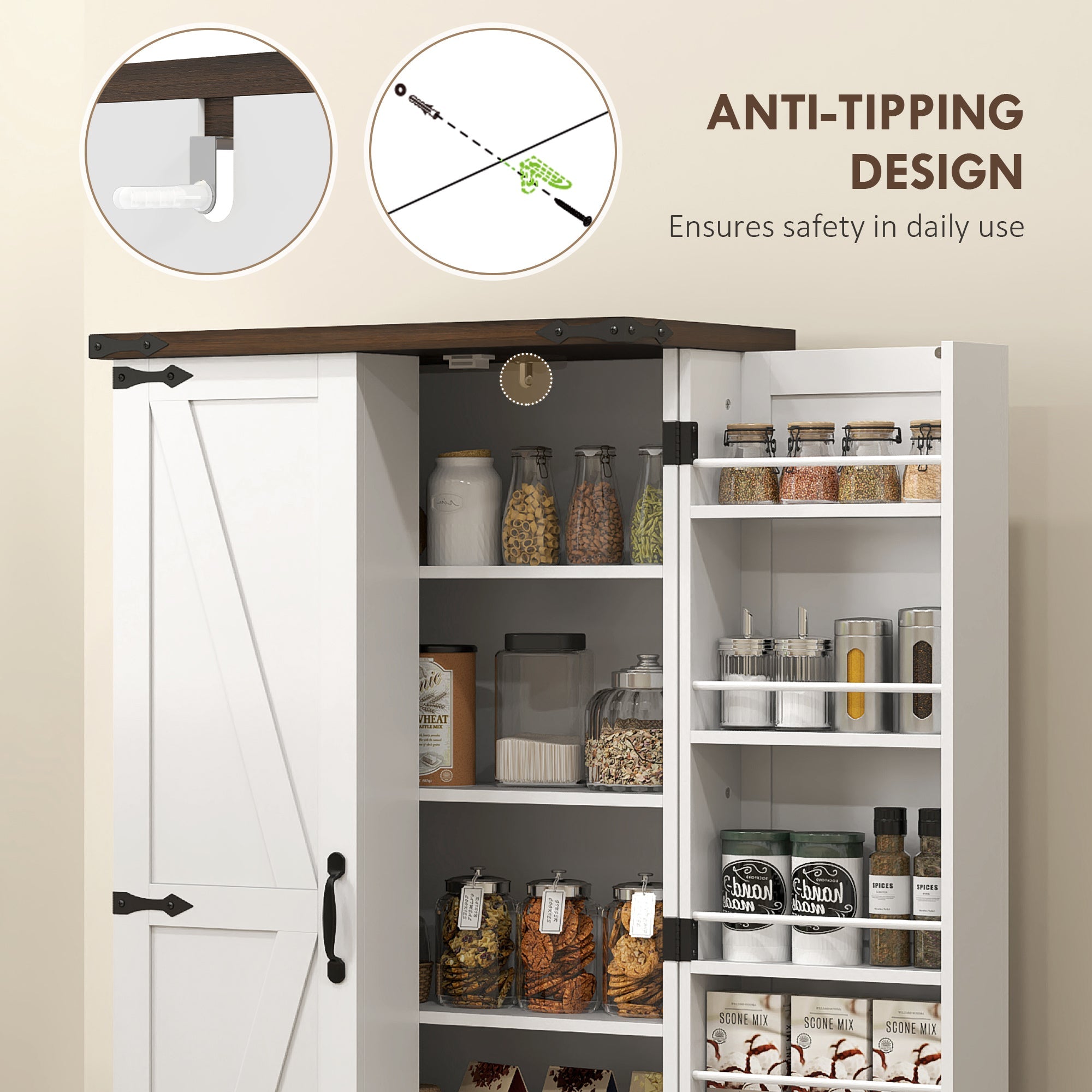 HOMCOM 47" Kitchen Pantry Storage Cabinet, Farmhouse Kitchen Pantry Cabinet with Adjustable Shelves and Door Shelves, White 