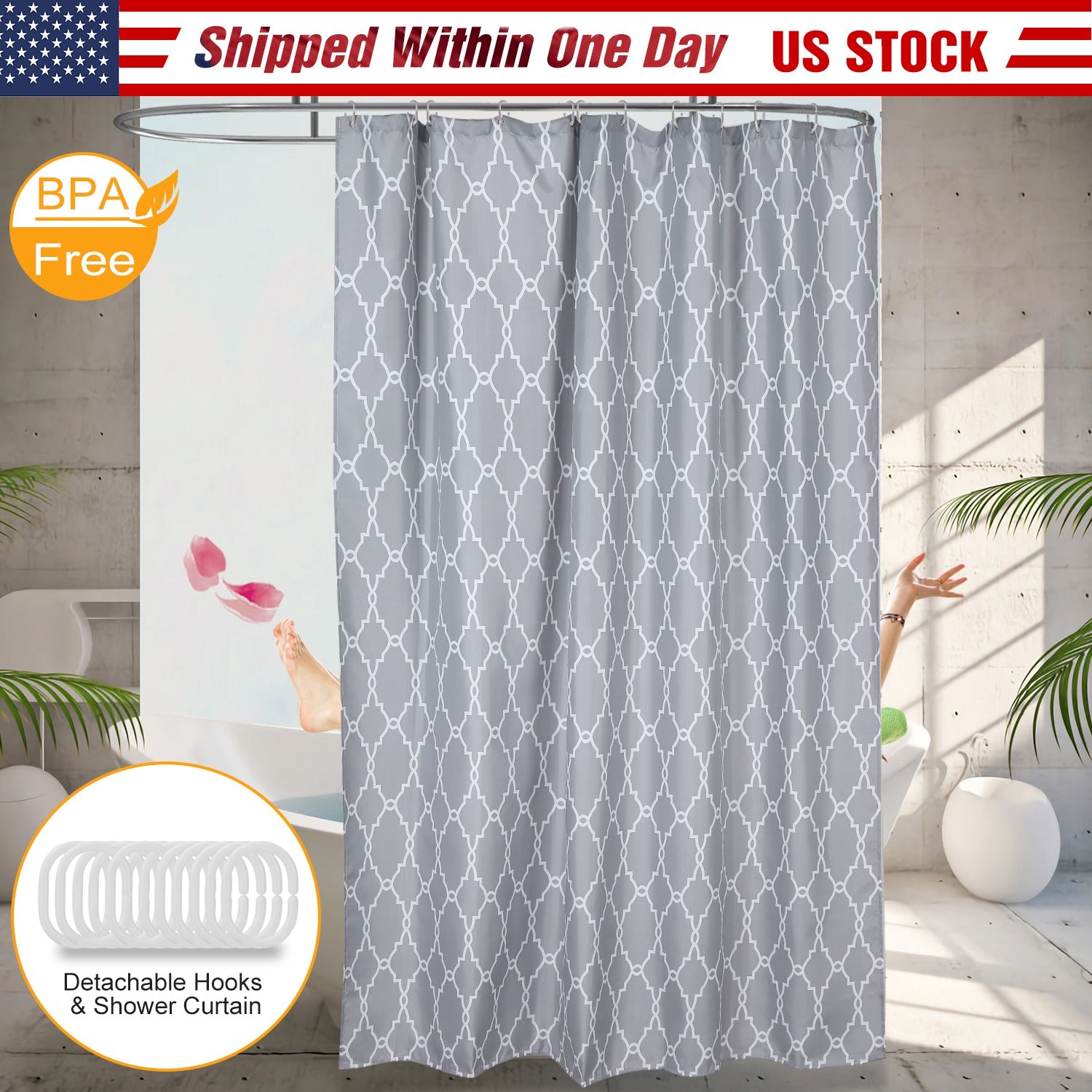 Shower Curtain Waterproof 70x70” Inches Bathroom Shower Drape Liner Print Polyester Fabric Bathroom Curtain w/ 12 Hooks for Bathtub Shower Stall