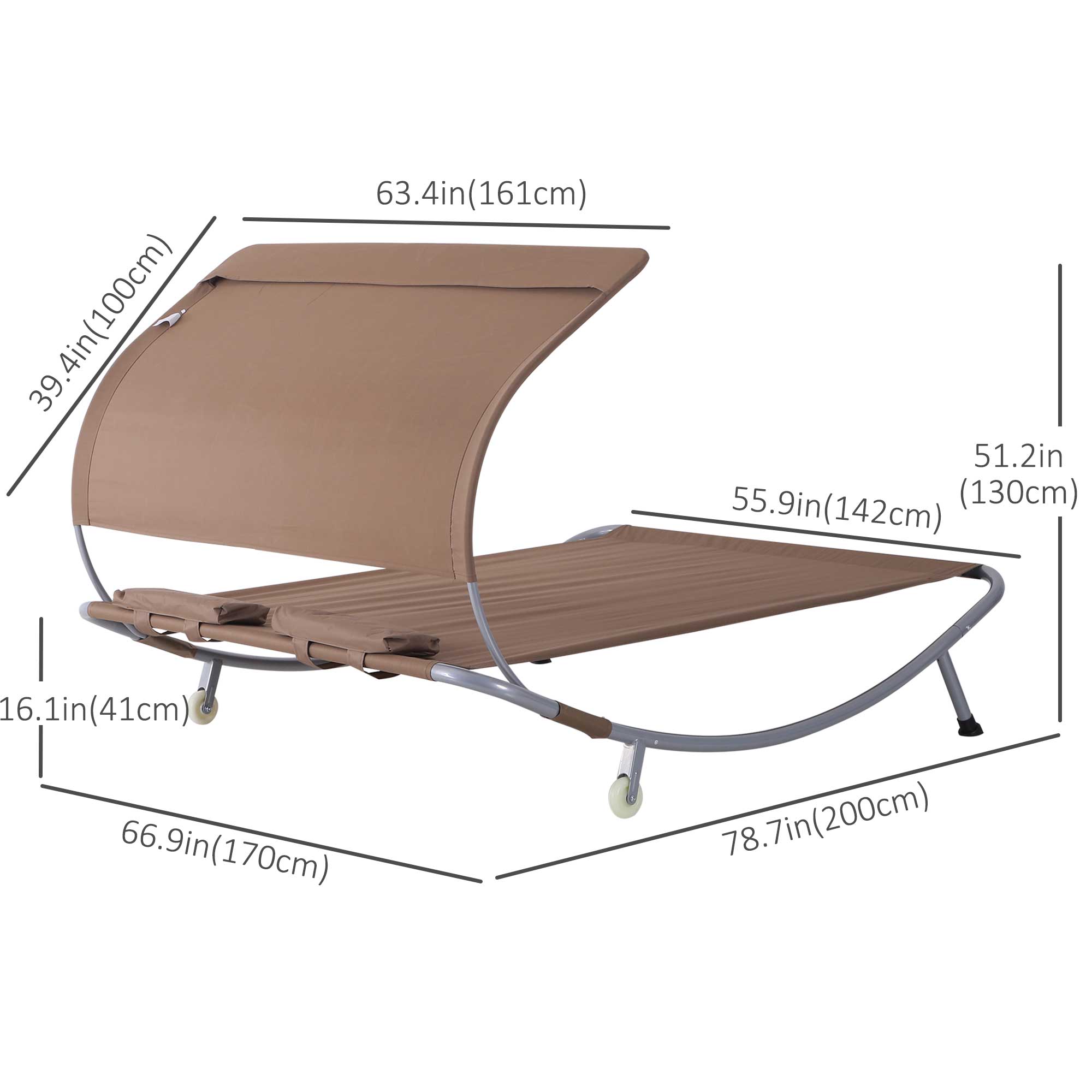 Outsunny 79" Spacious Double Sun Lounger Hammock Bed Outdoor with Pillow Canopy Grey 