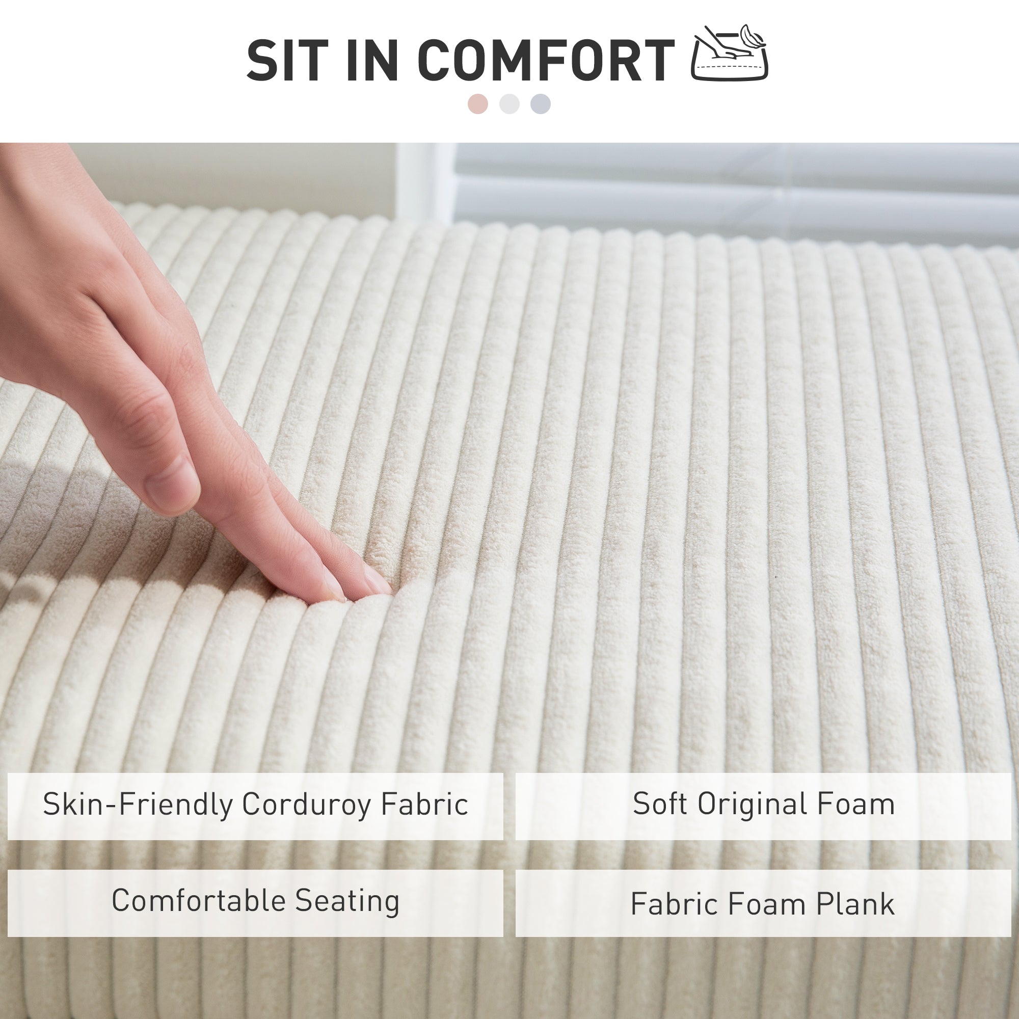 HOMCOM 44 Inches Ottoman with Storage, Lid, Legs, Corduroy End of Bed Bench for Living Room, Bedroom, Entryway, Beige 