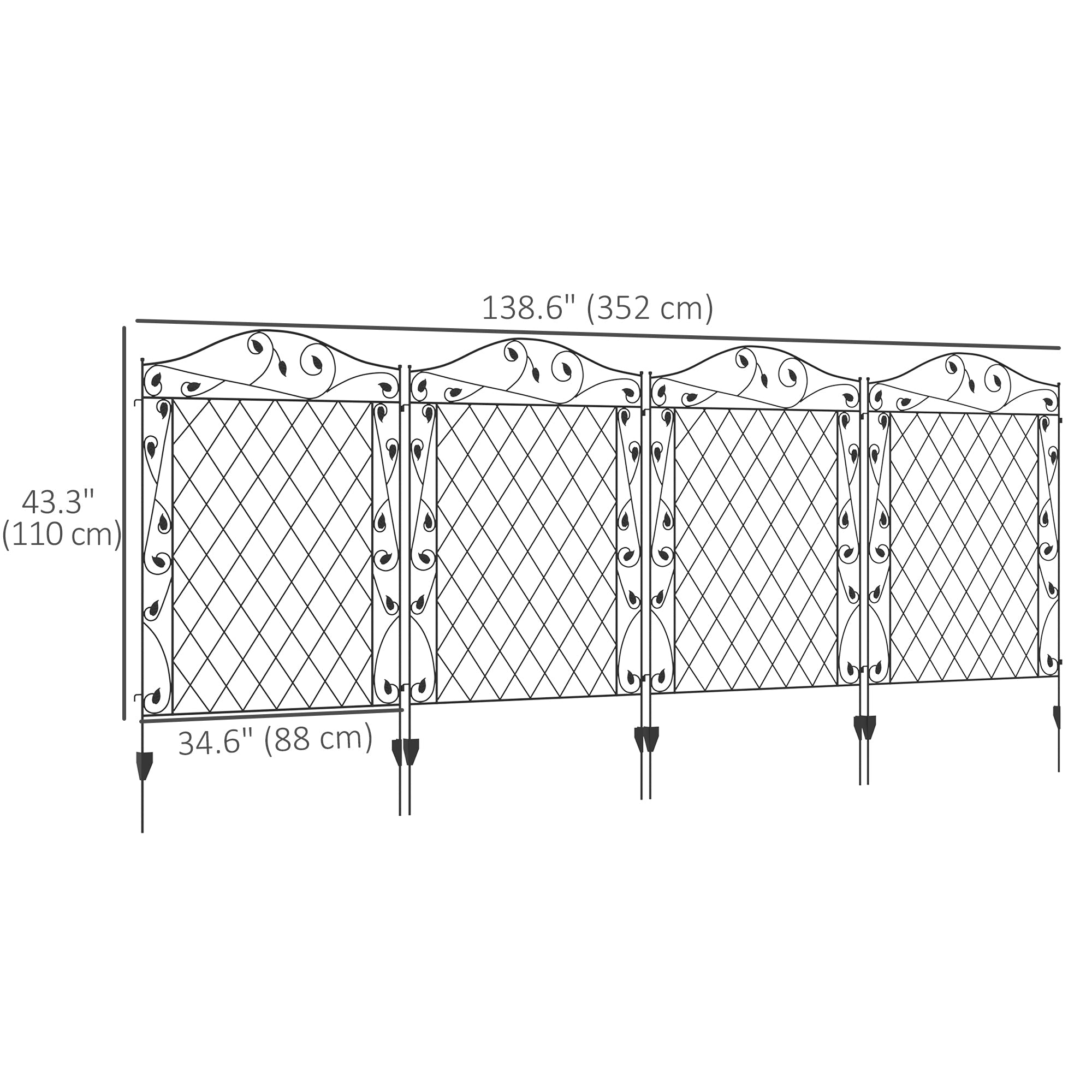 Outsunny Metal Garden Fence Panels 4 Pack Wavey Vines Design Animal Barrier Patio Yard Border Edging 