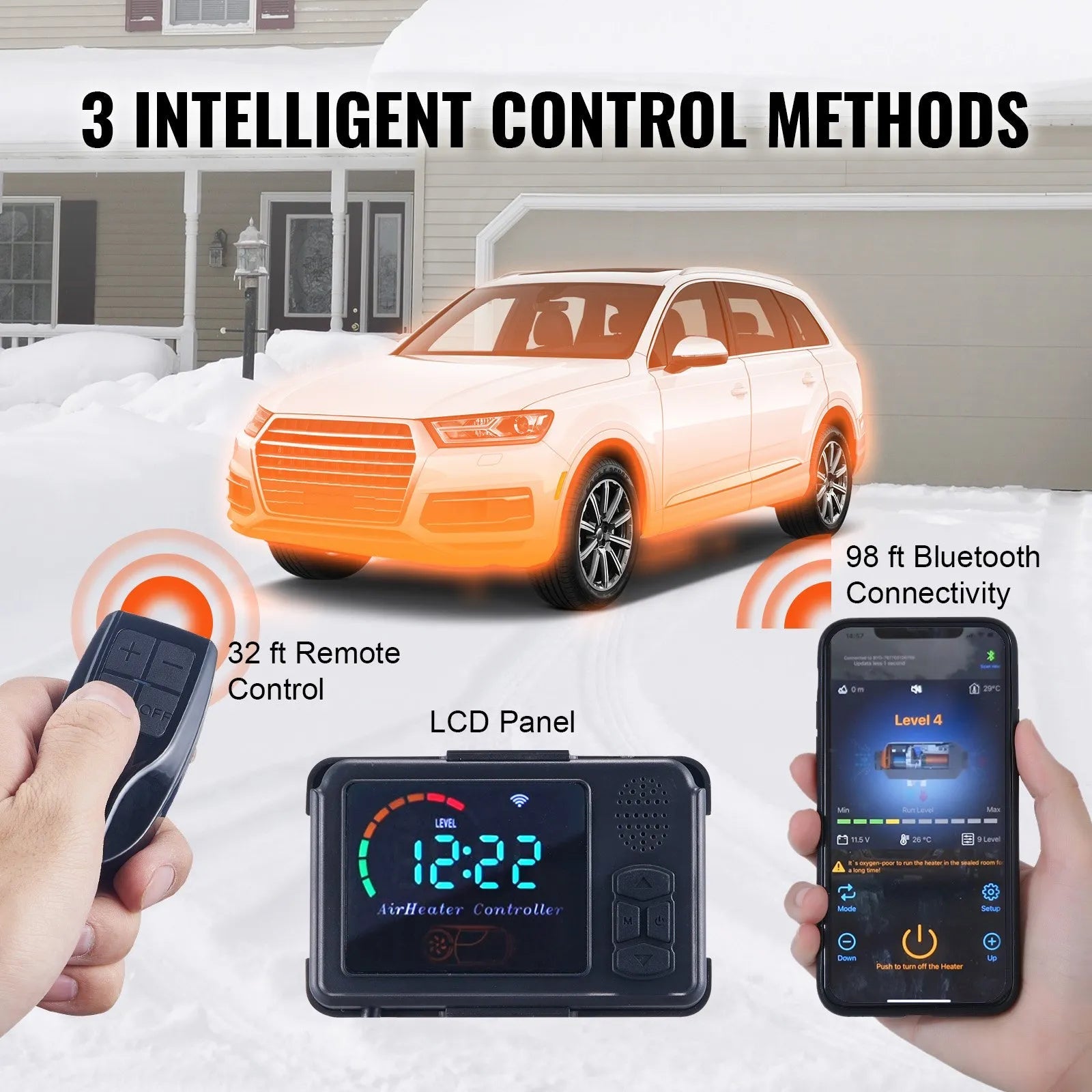 VEVOR 8KW Diesel Air Heater, Bluetooth App Control All-in-One Diesel Heater with Automatic Altitude Adjustment, Remote Control and LCD, Portable Parking Heater for RV, Trailer, Camper Van, Boat 