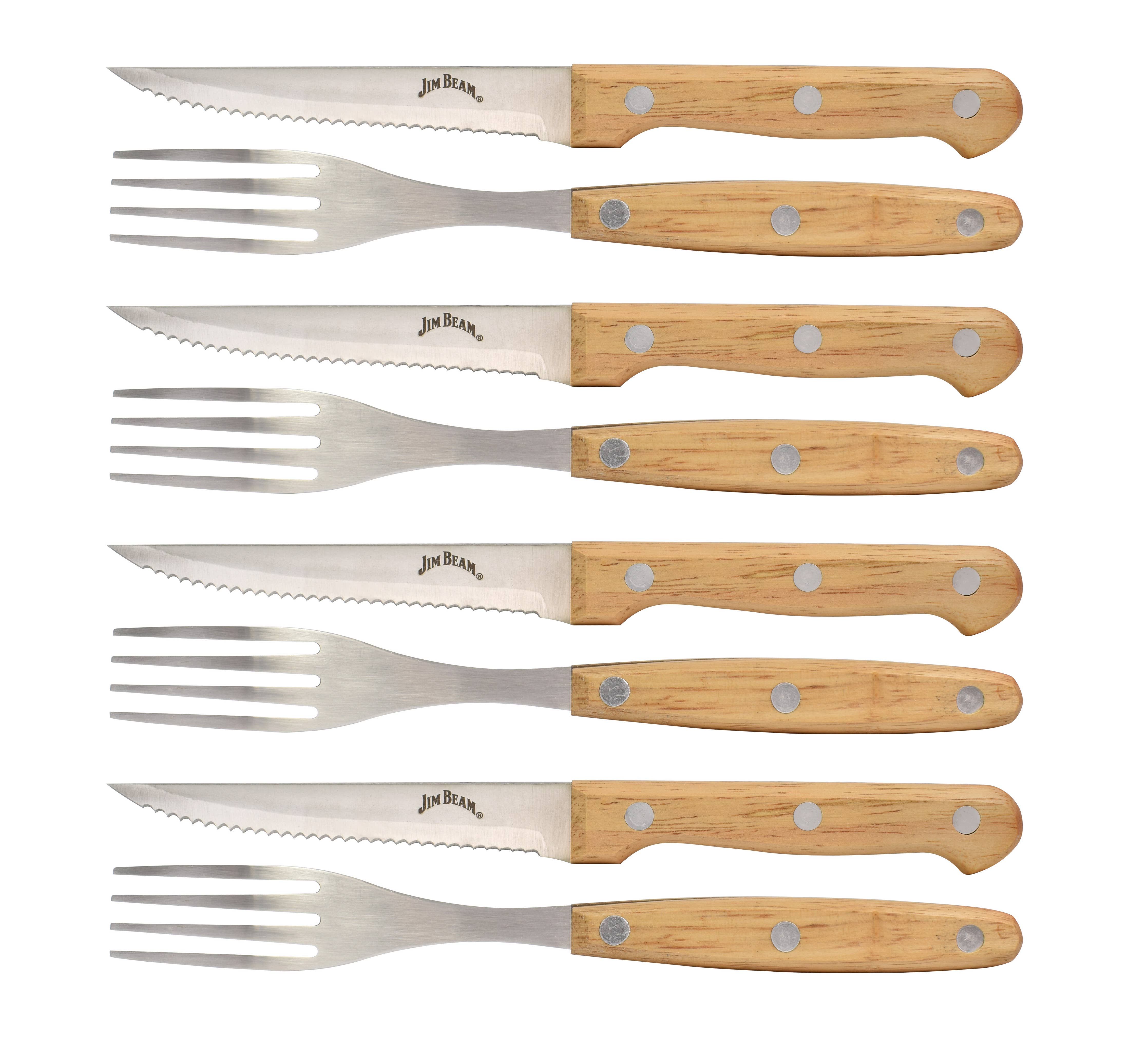 Jim Beam Set of 8 Stainless Steel Steak Knives and Forks 