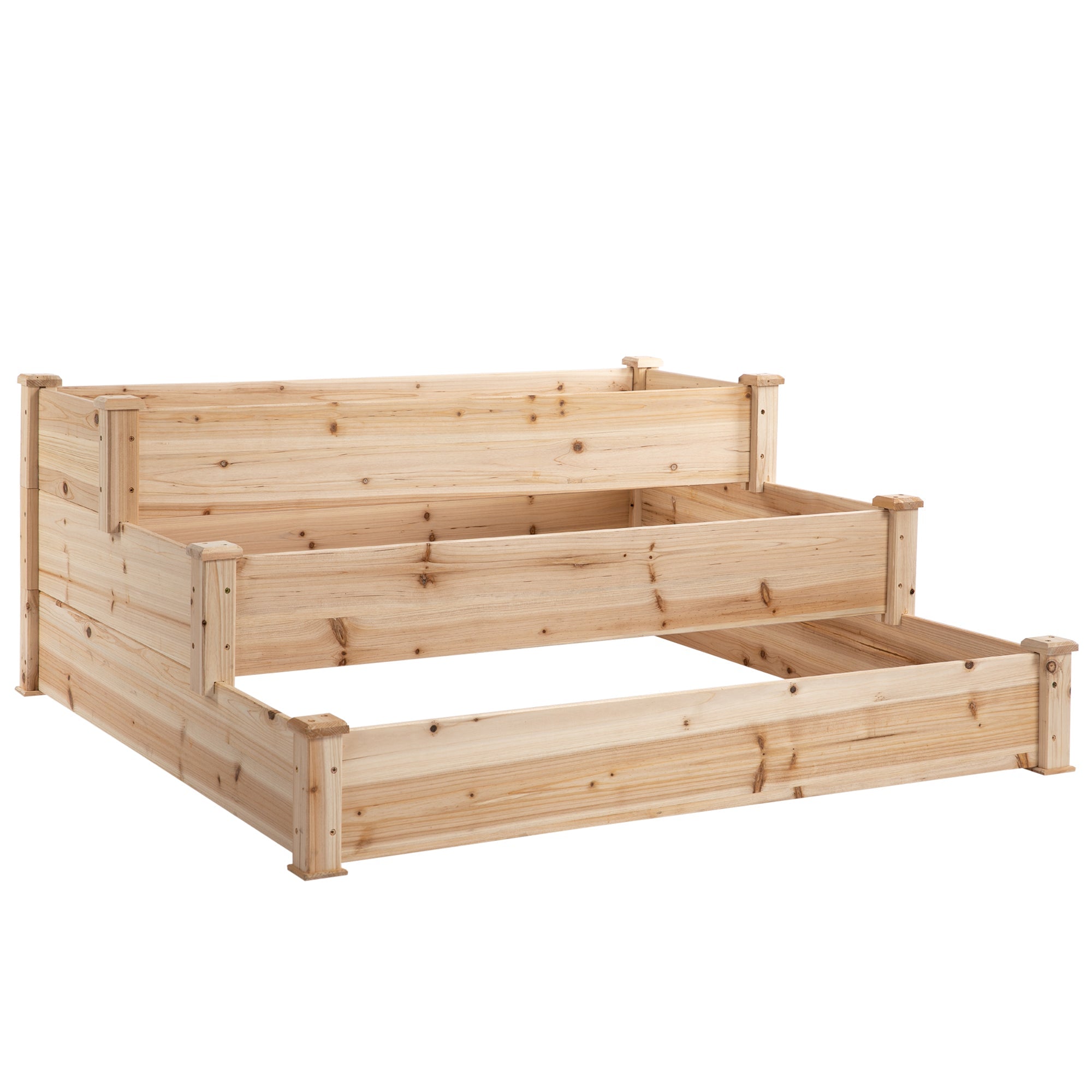 Outsunny Raised Garden Bed 49"x49"x22" 3-Tier Wooden Planter Elevated Stand Yard Patio 