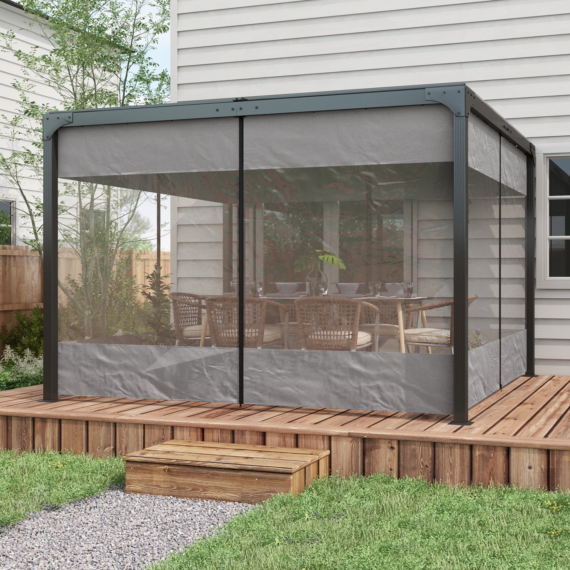 Outsunny Pergola Gazebo Curtains for 10' x 10' Pergola, 4 Pack Side Panels Replacement with Large Windows and Zipped Doors 