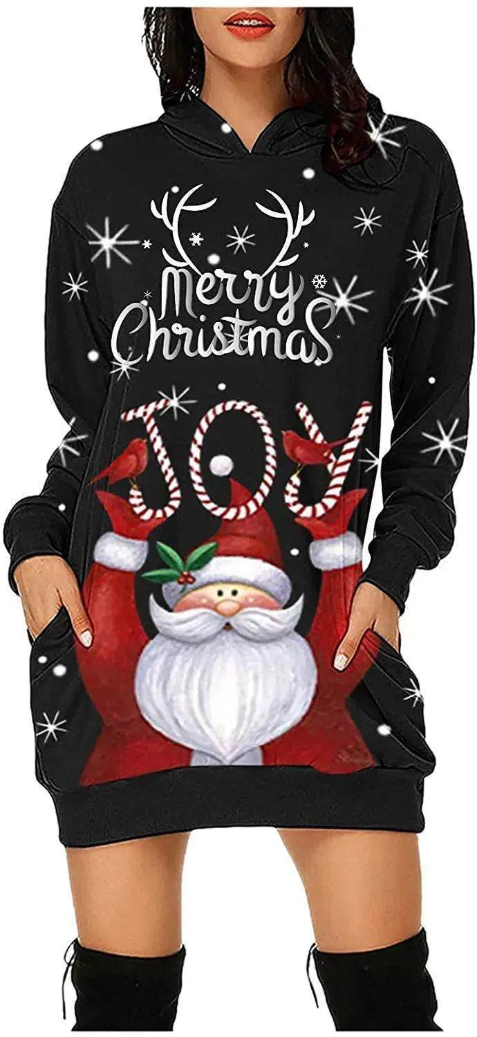 Women's Long-sleeved Christmas Hoodie Sweatshirt Dress Winter 