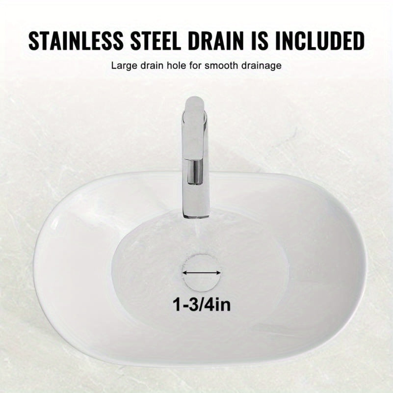 Modern Oval Ceramic Vessel Bathroom Sink | 23.3x14.2 Inch White Basin with Chrome Faucet | Contemporary Design for Home Decor | Smooth, Glossy Finish | Ideal for Stylish Bathrooms, Bathroom Decor And Accessories 