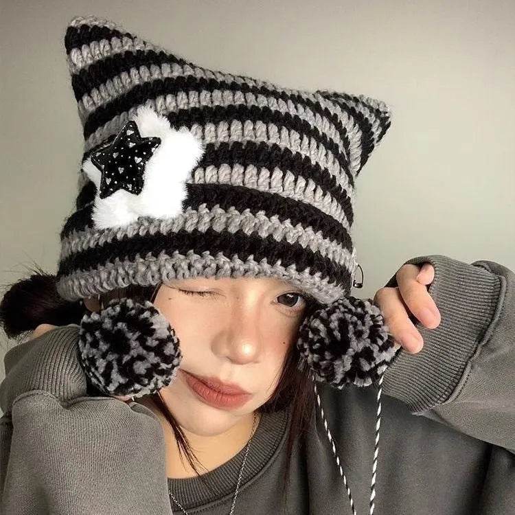 Breathable Windproof Cute Thermal Head Cover Woolen Cap beanies 