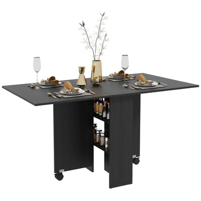 HOMCOM Foldable Dining Table with Storage Shelves Drop Leaf Rolling Wheel for Small Spaces 
