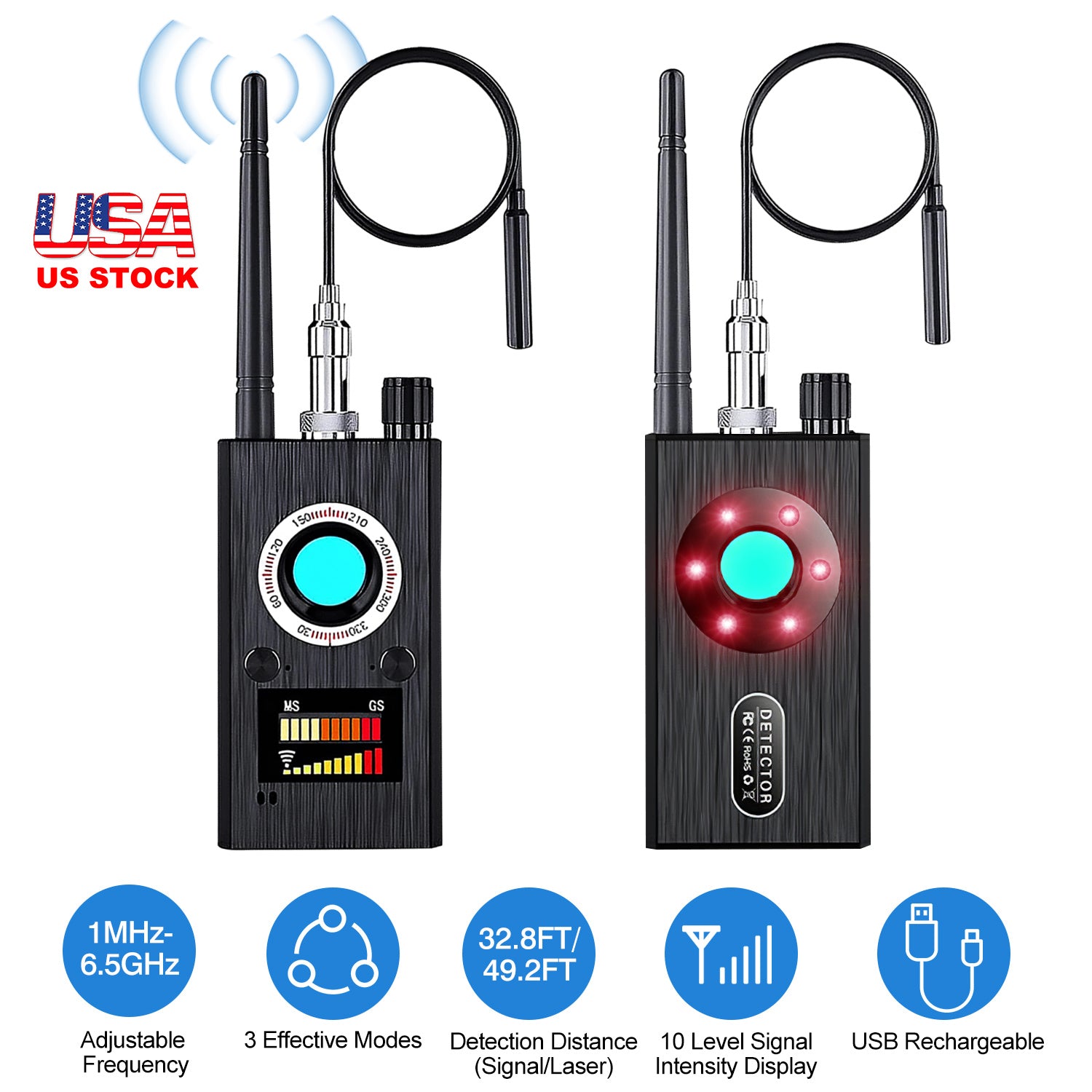 Hidden Camera Detector Anti Spy Detector RF Signal Scanner with 3 Effective Modes 1MHz-6.5GHz Frequency for GPS Trackers Eavesdropping Devices