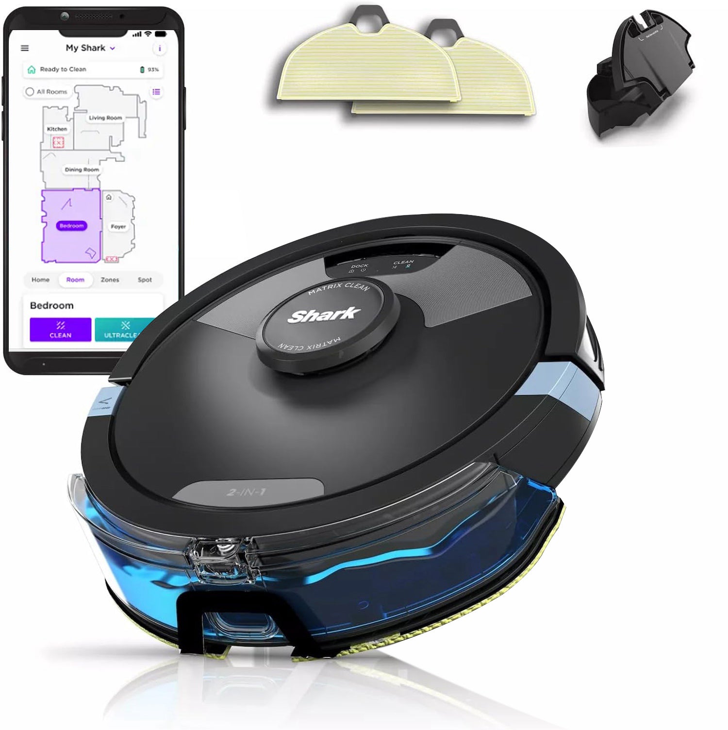 Shark RV2610WA 2-in-1 AI Robot Vacuum & Mop Matrix Robot Vacuum Cleaner with Sonic Mopping APP Control Black Refurbished