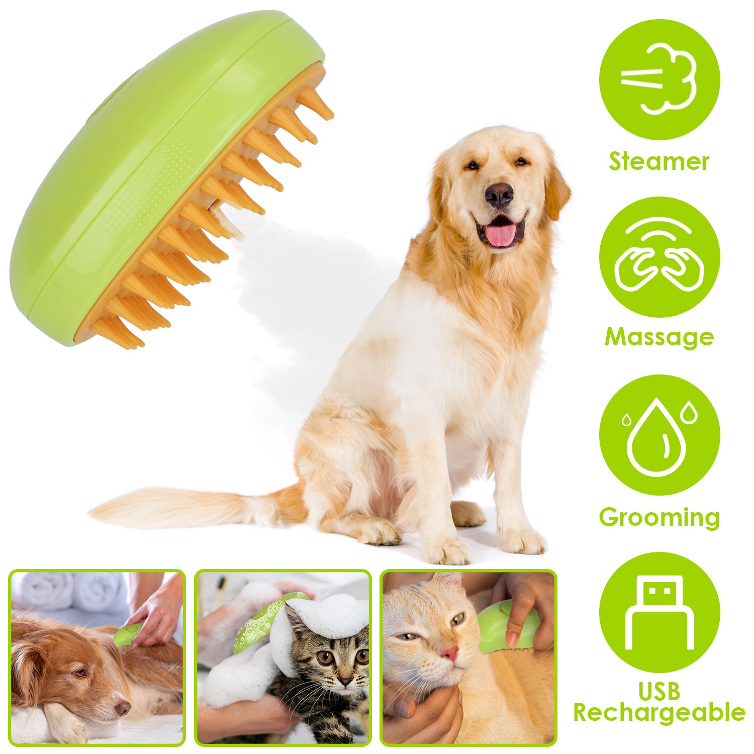 3 In 1 Cat Grooming Steam Brush Hair Brush with Steamer Pet Massage Comb Cleaning Brush for Cats Dogs USB Rechargeable